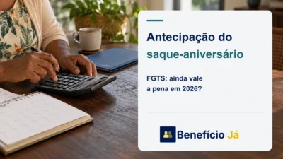 Antecipação saque aniversário FGTS: Ainda vale a pena em 2026?. Capa do Benefício Já.