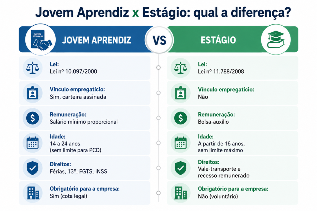 diferença entre jovem aprendiz e estágio