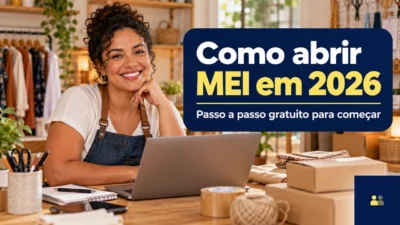 Empreendedora em seu negócio; guia para abrir MEI em 2026, com a logo do Benefício Já.